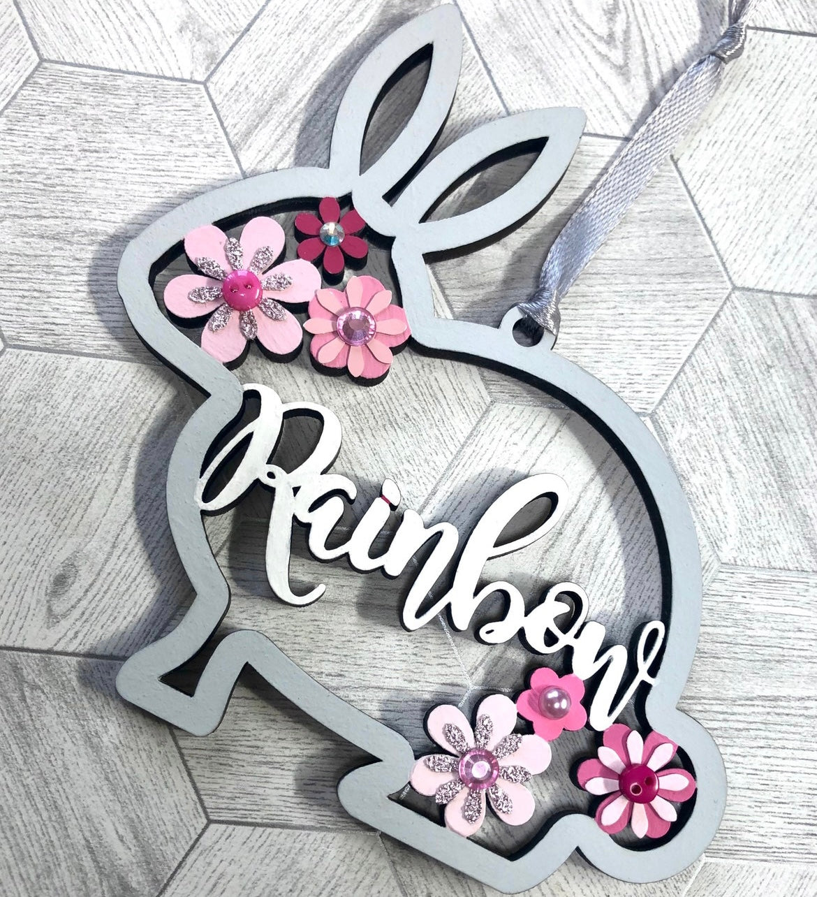 Laser Cut Wood Bunny Decor