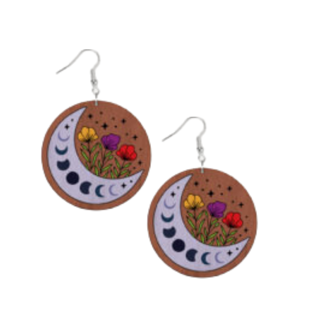 Moon Phase Flowers Crescent Earrings
