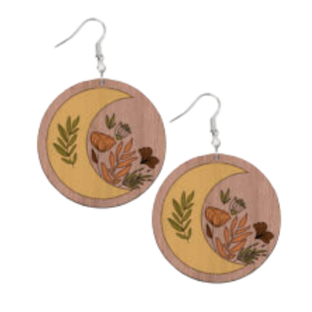 Crescent Moon Flowers Earrings