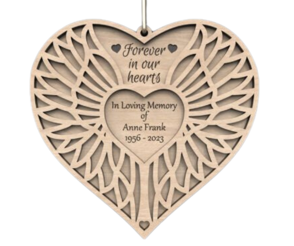 Laser Cut Wood Ornament Memorial Heart Wings