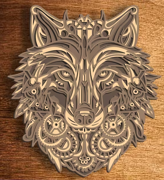 Laser Cut Multi-Layered Wolf Mandala