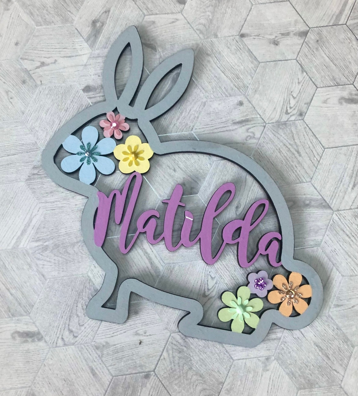 Laser Cut Wood Bunny Decor