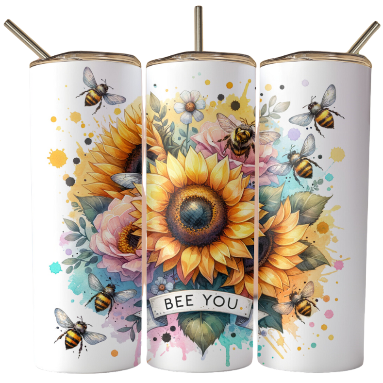 Bee You Sunflower Watercolor Sublimation Tumbler