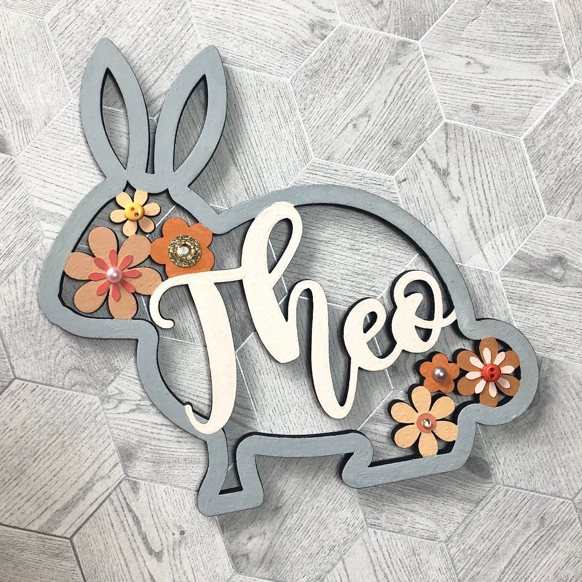 Laser Cut Wood Bunny Decor