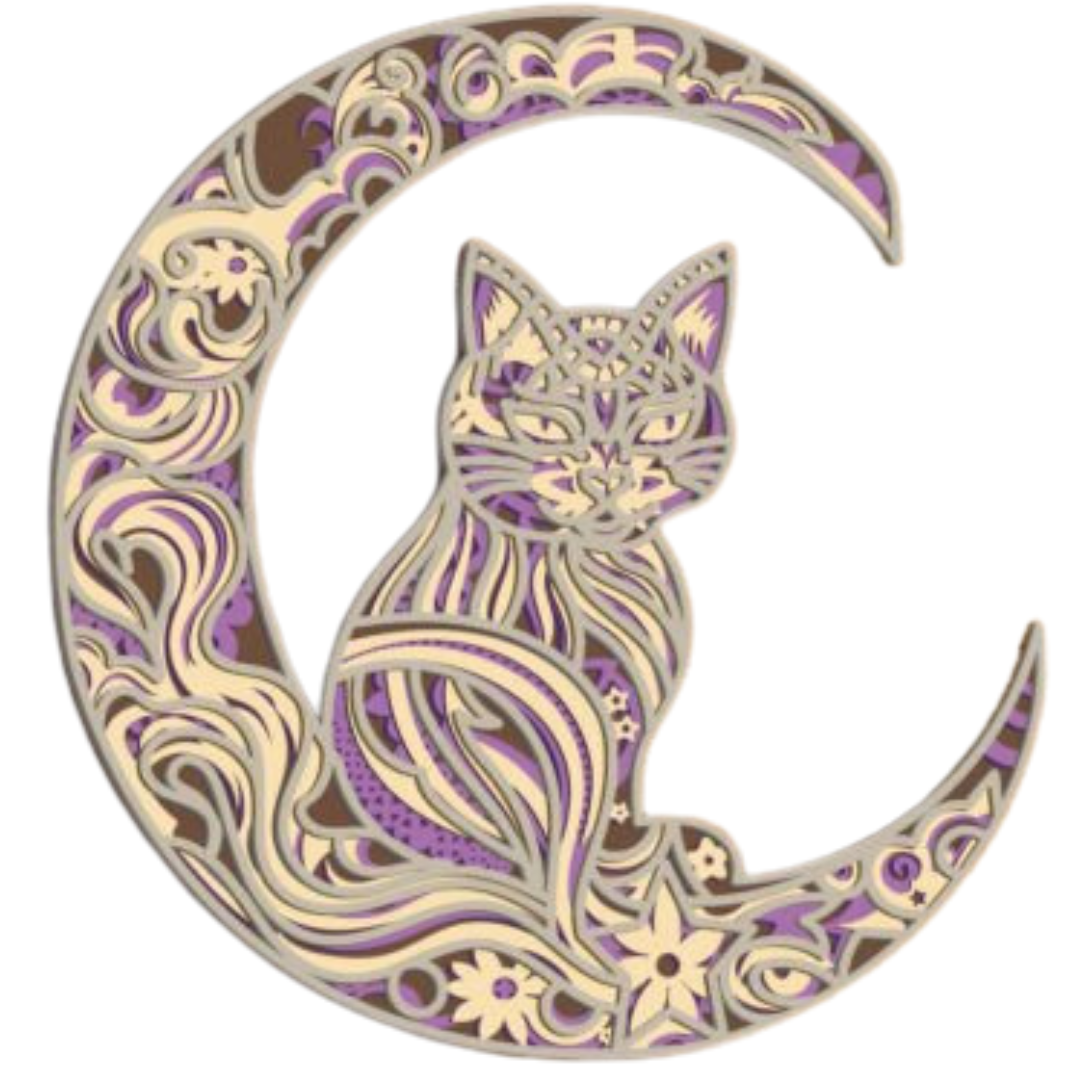 Laser Cut Cat Crescent Moon
