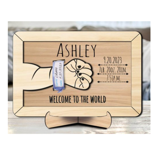 Laser Cut Wood Newborn Birth Bracelet Wristband Holder