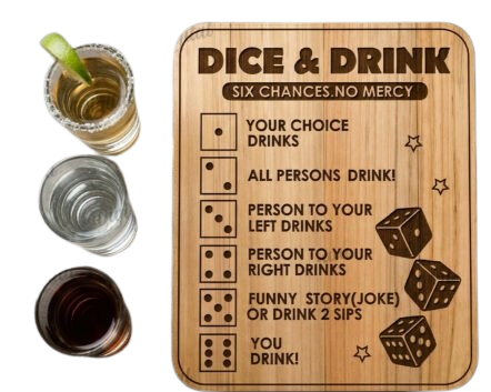 Laser Cut Wood Dice & Drink