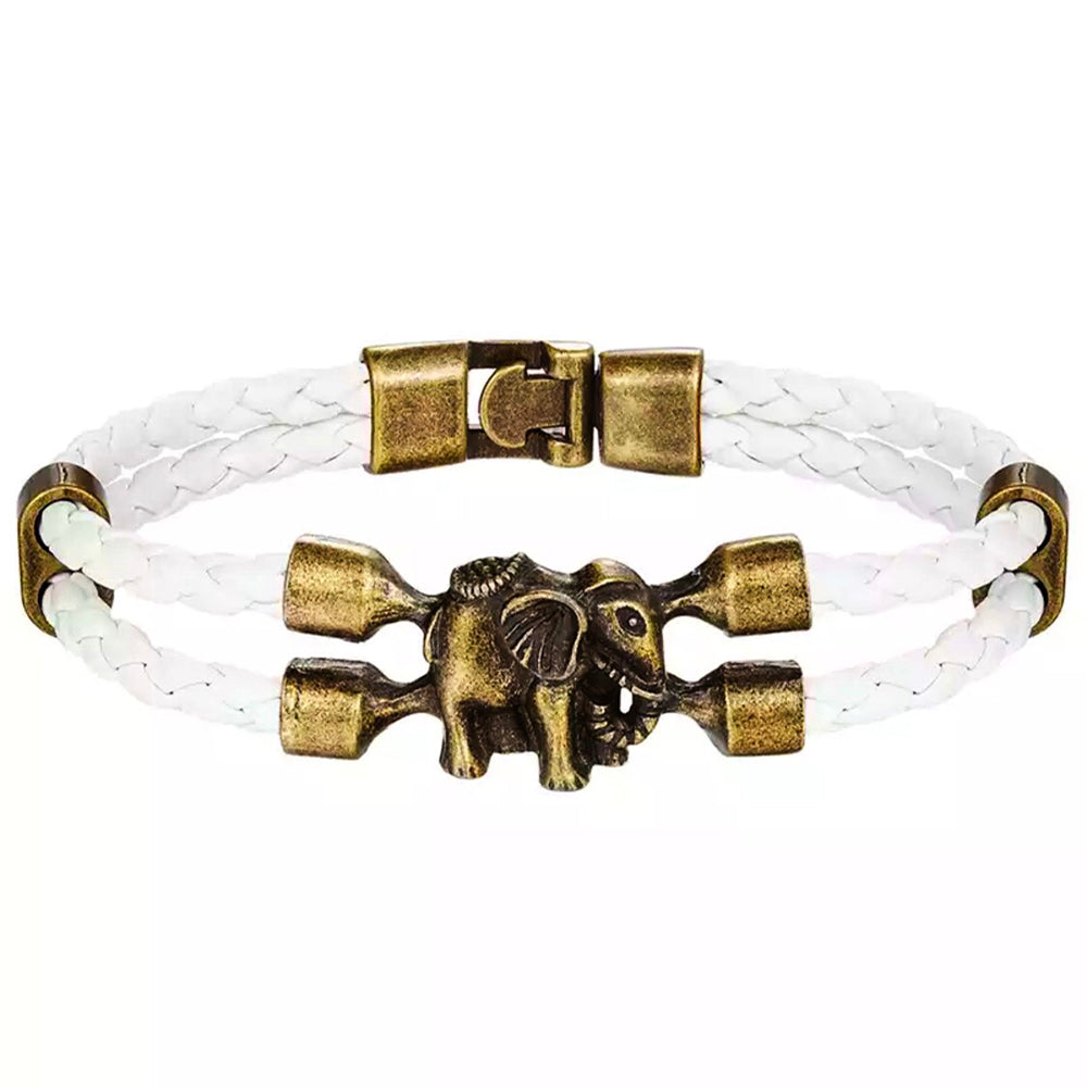 Double Braided Faux Leather Elephant Bracelet