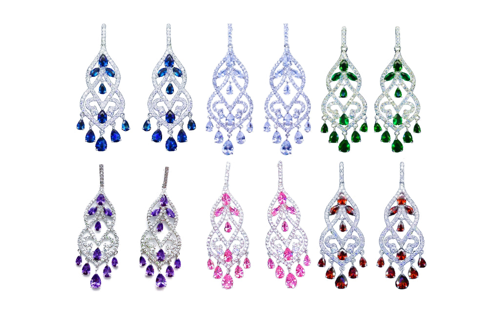 Sterling Silver Chandelier Lab Created Sapphire Earrings