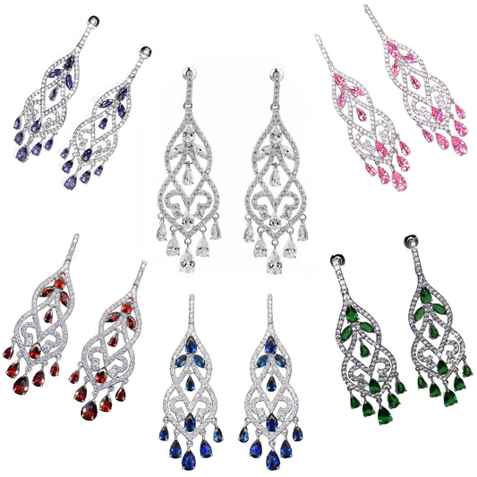 Sterling Silver Chandelier Lab Created Sapphire Earrings