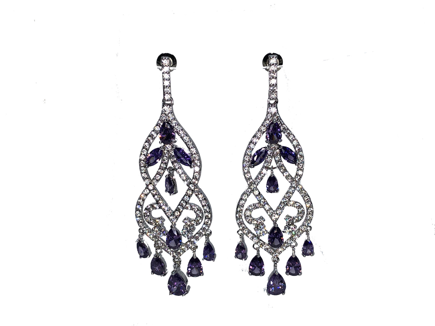 Sterling Silver Chandelier Lab Created Sapphire Earrings