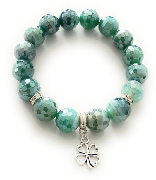 Natural Hammered Agate Beaded Bracelet