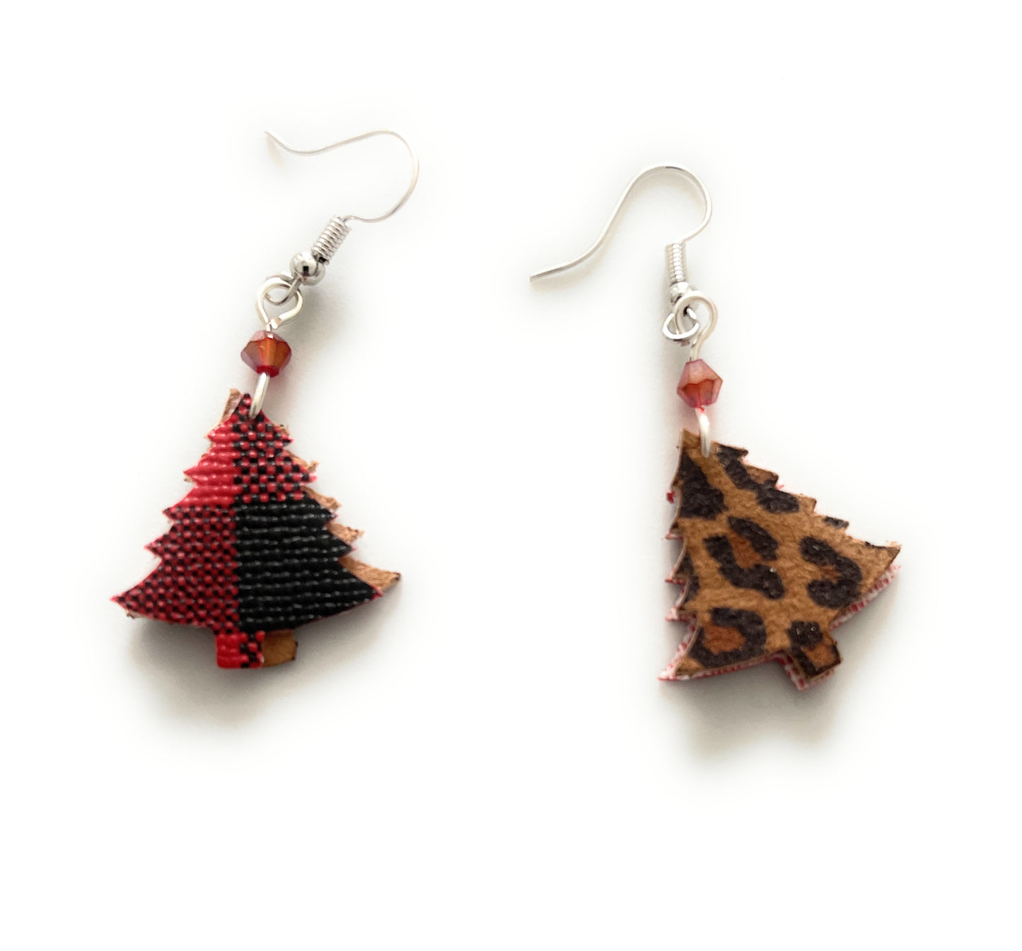 Handmade Leather Christmas Tree Teardrop Earrings