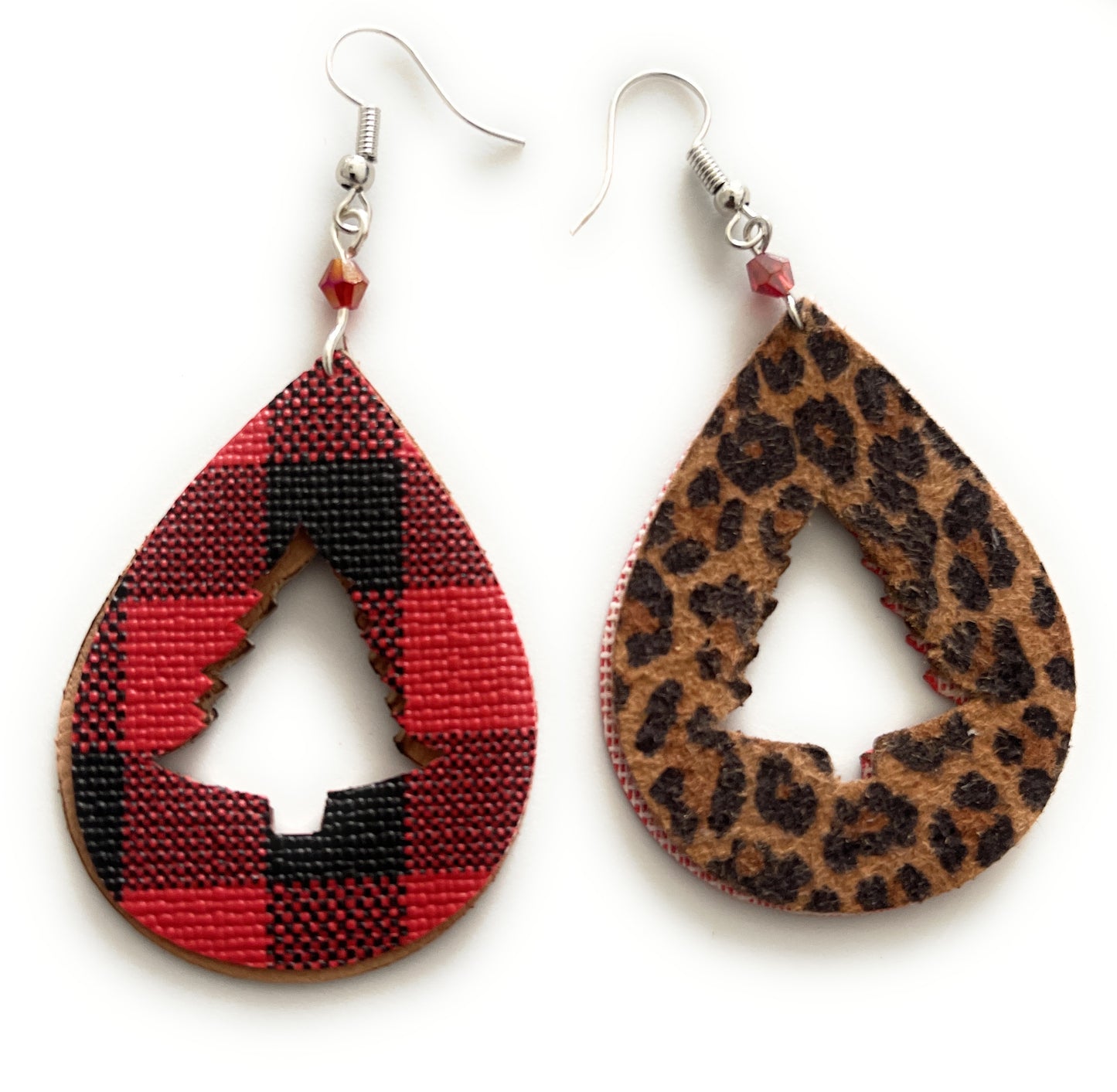 Handmade Leather Christmas Tree Teardrop Earrings