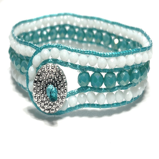 Triple Row Single Wrap Teal Bracelet