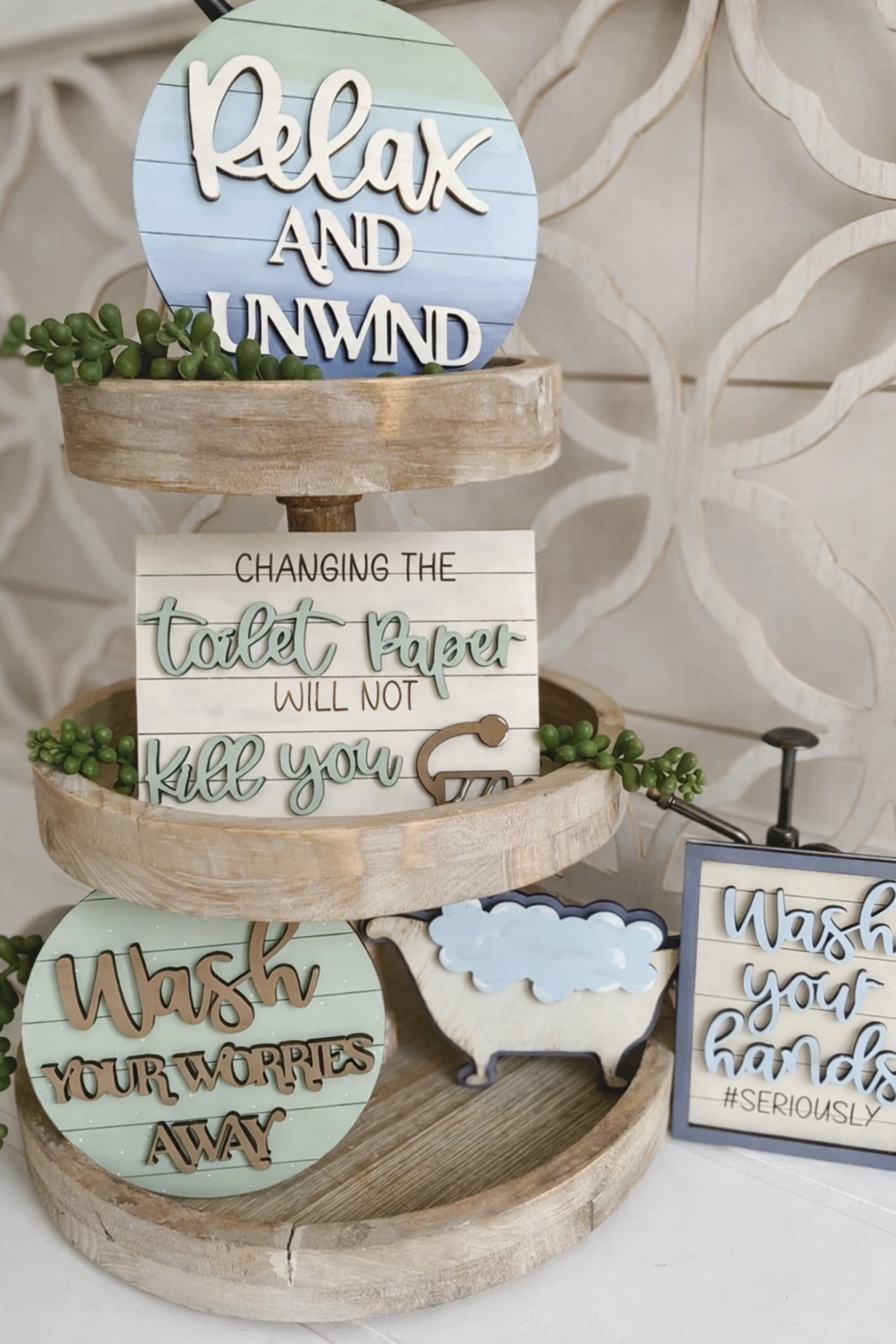 Bathroom Humor Tiered Tray Set