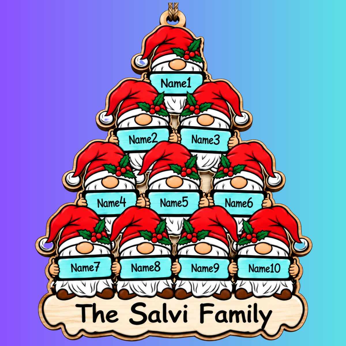 Wood Ornament Gnome Family Christmas