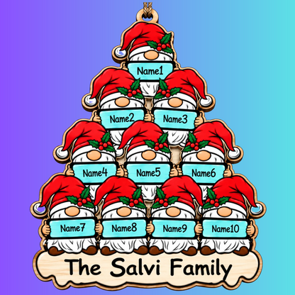 Wood Ornament Gnome Family Christmas