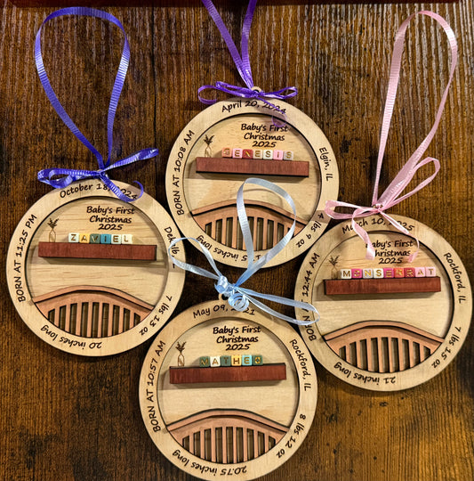 Laser Cut Wood Baby’s First Christmas Wood Ornament