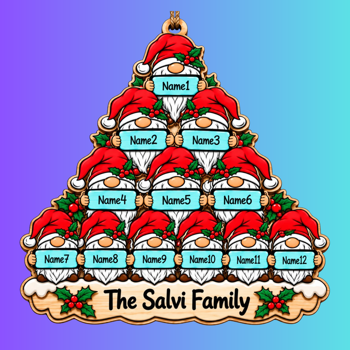 Wood Ornament Gnome Family Christmas