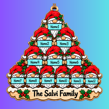 Wood Ornament Gnome Family Christmas