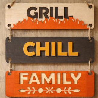 Laser Cut Wood Grill Chill Family