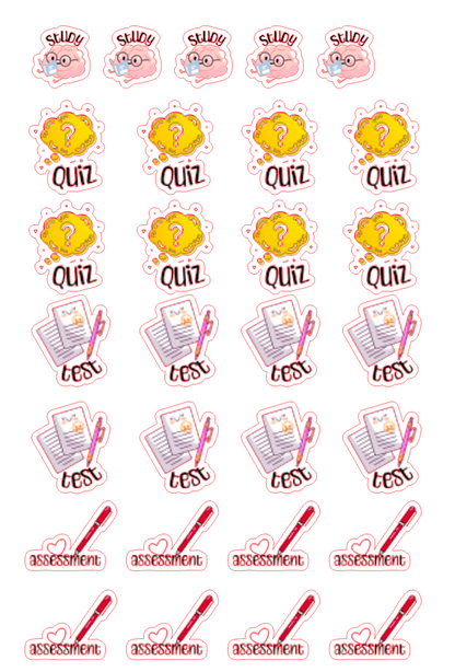 Planner Stickers - Tests + Quizzes + Study