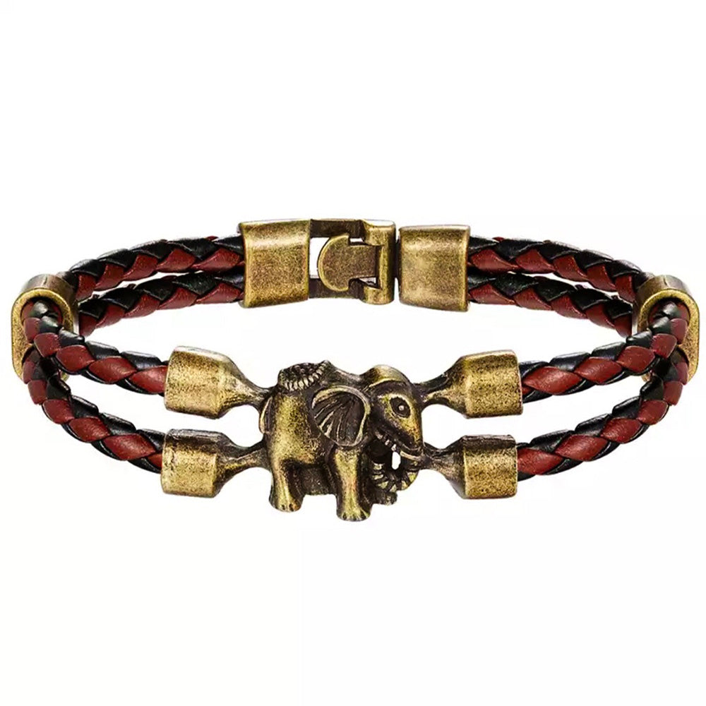 Double Braided Faux Leather Elephant Bracelet