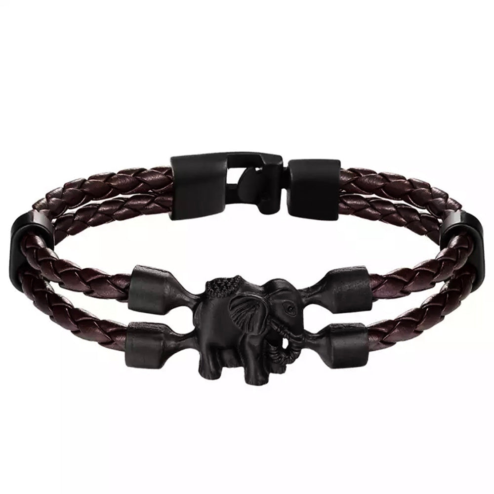 Double Braided Faux Leather Elephant Bracelet