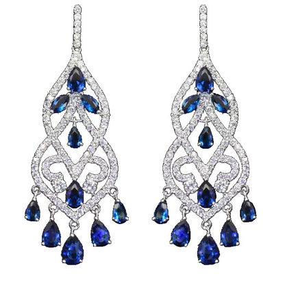 Sterling Silver Chandelier Lab Created Sapphire Earrings