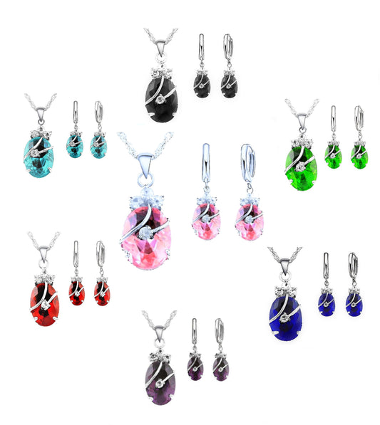 Sterling Silver Water Drop Austrian Crystals Set