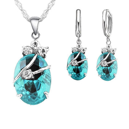 Sterling Silver Water Drop Austrian Crystals Set