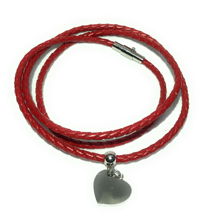 Leather Braided Heart Charm Bracelet