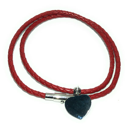 Leather Braided Heart Charm Bracelet