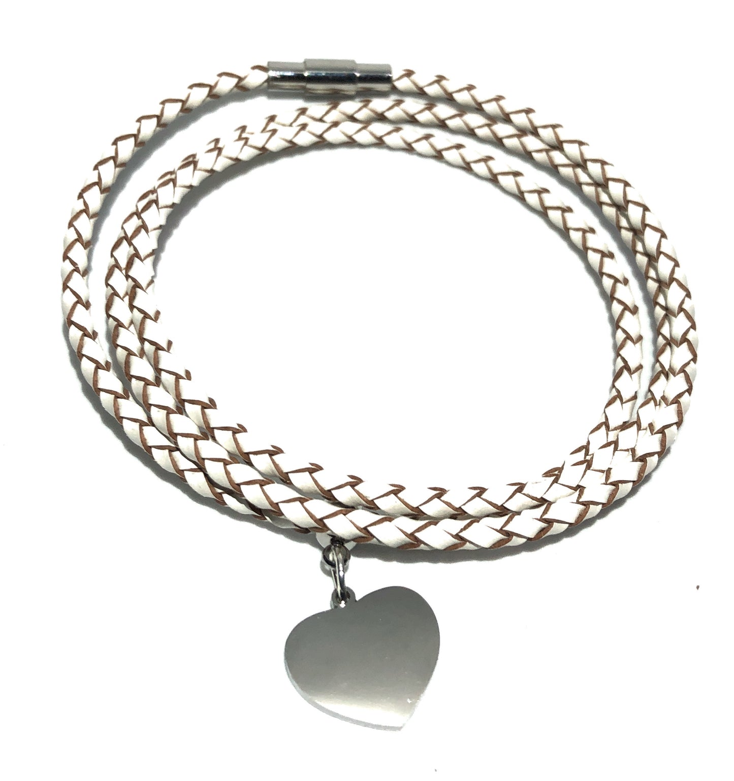 Leather Braided Heart Charm Bracelet
