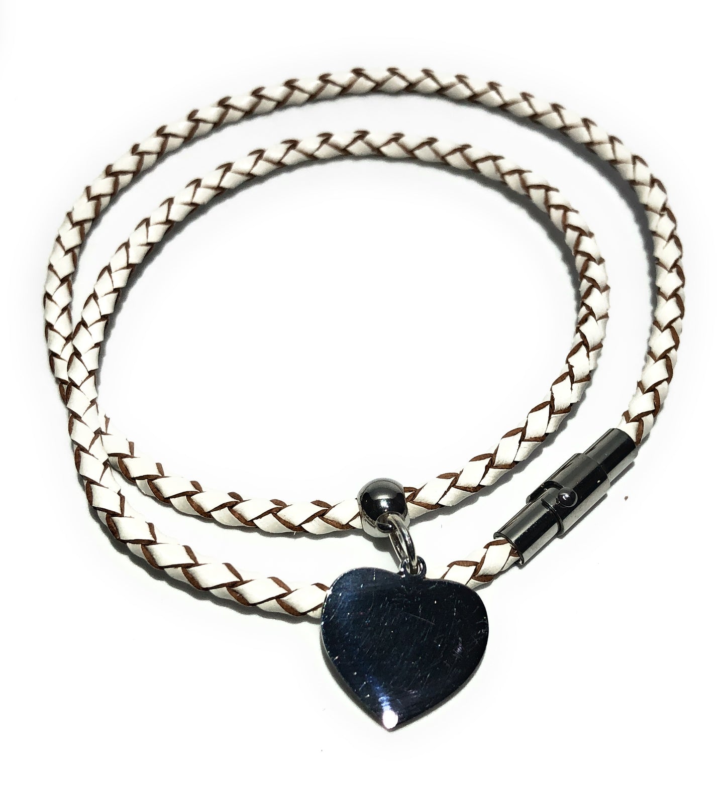 Leather Braided Heart Charm Bracelet