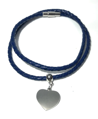 Leather Braided Heart Charm Bracelet