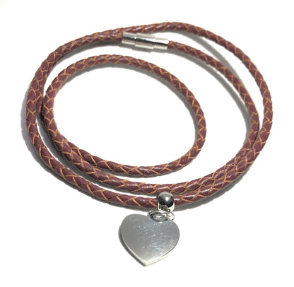 Leather Braided Heart Charm Bracelet