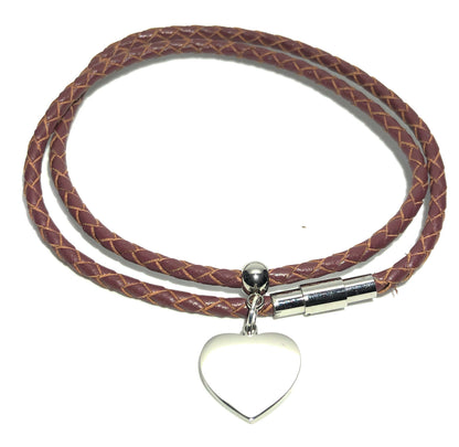 Leather Braided Heart Charm Bracelet