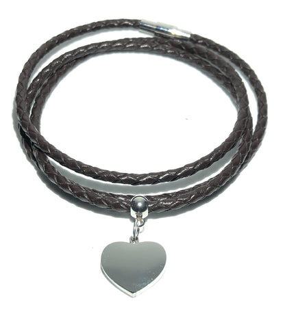 Leather Braided Heart Charm Bracelet