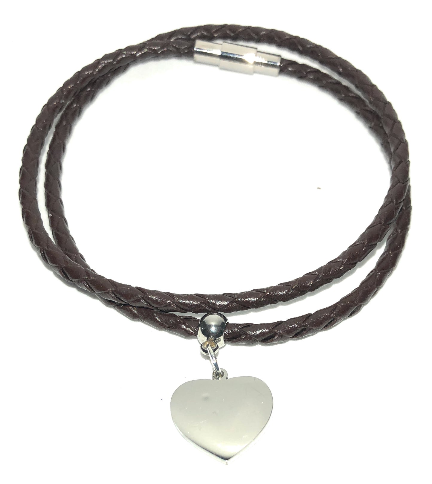 Leather Braided Heart Charm Bracelet