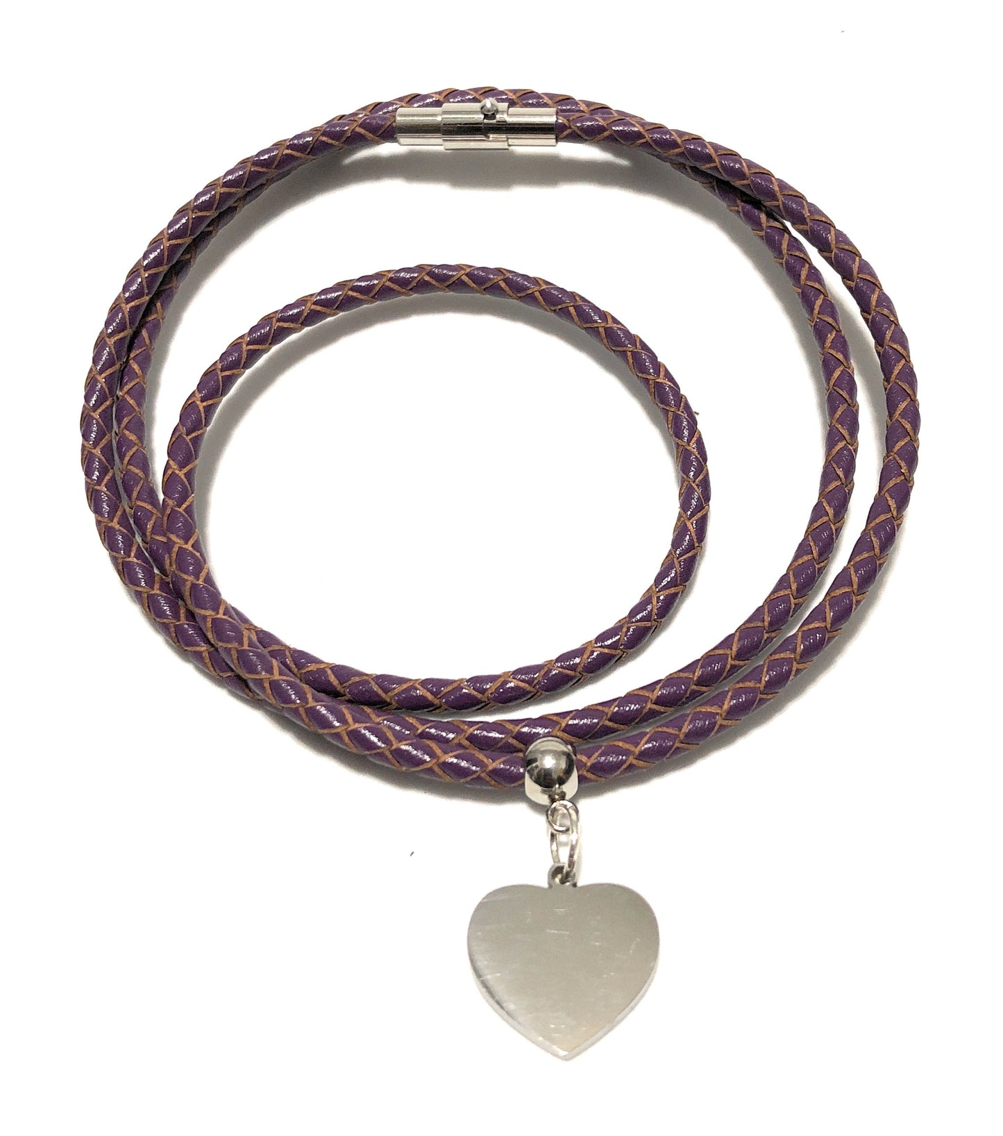 Leather Braided Heart Charm Bracelet