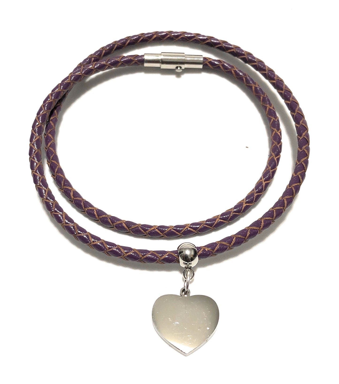 Leather Braided Heart Charm Bracelet