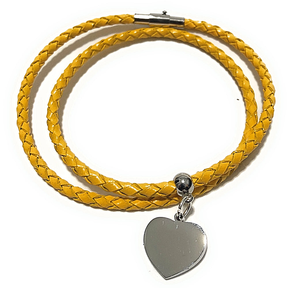 Leather Braided Heart Charm Bracelet