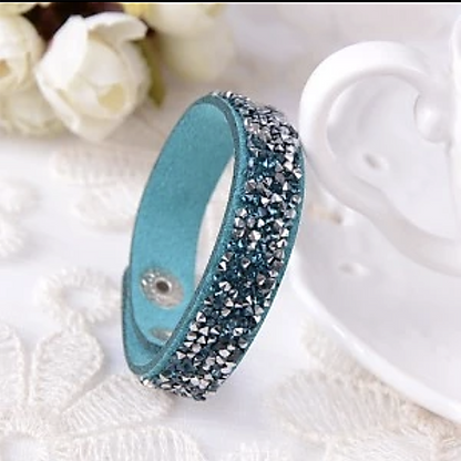 Faux Leather Wrap Bracelet with Austrian Crystals