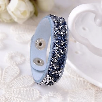 Faux Leather Wrap Bracelet with Austrian Crystals