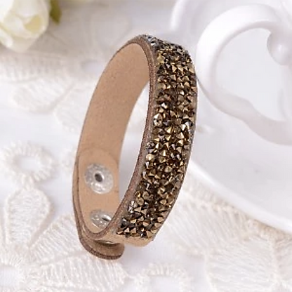 Faux Leather Wrap Bracelet with Austrian Crystals