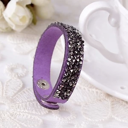 Faux Leather Wrap Bracelet with Austrian Crystals