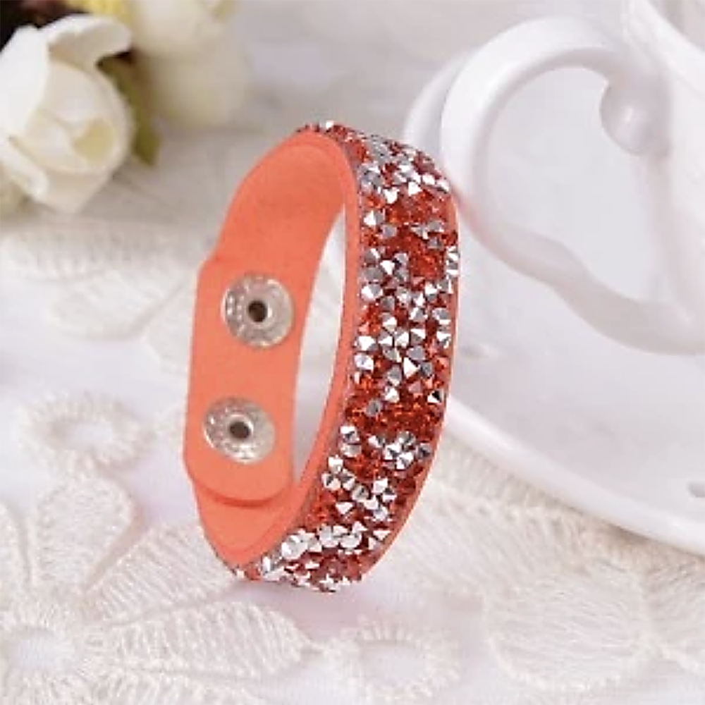 Faux Leather Wrap Bracelet with Austrian Crystals