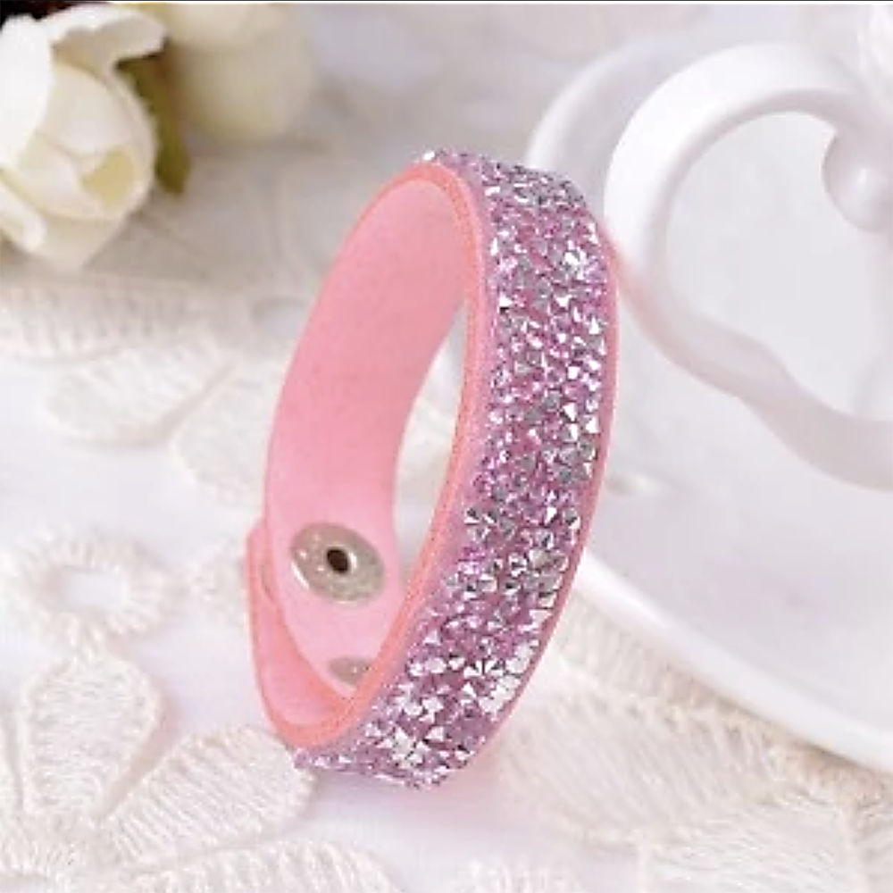 Faux Leather Wrap Bracelet with Austrian Crystals